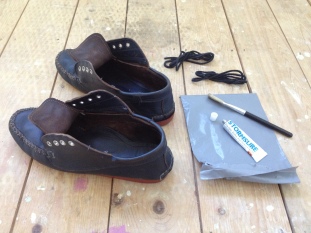 Testing Stormsure glue on my Quoddy shoes.